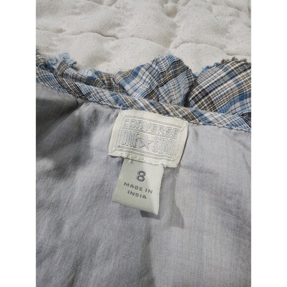 Converse One Star Blue  Plaid Ruffled Raw Hem Fully Lined Cotton Dress Size 8 - Picture 7 of 9